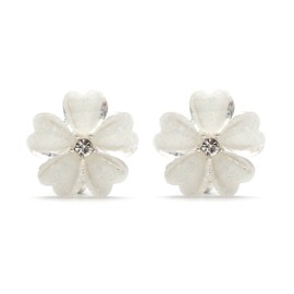 Idin Jewellery - White flower with crystal clip on earrings