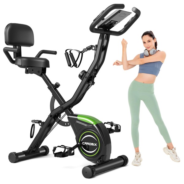 GOIMU Folding Exercise Bike, 4 in 1 Stationary Bike with 16-Level Adjustable Resistance, Indoor Cycling Bike with 330LB Capacity, Magnetic Workout Bike with Comfortable Seat Cushion