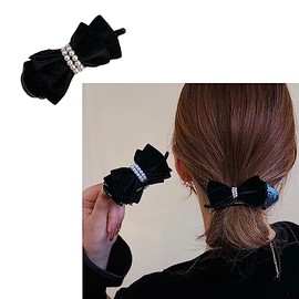 Bun Hair Clip Bow Clips for Women Girls Bowknot Hair Bun Holder Accessories for Women Velvet Bow Hair Claw Clips Pearl Ponytail Holder Hair Styling Bow Jaw Hair Clamp Clips