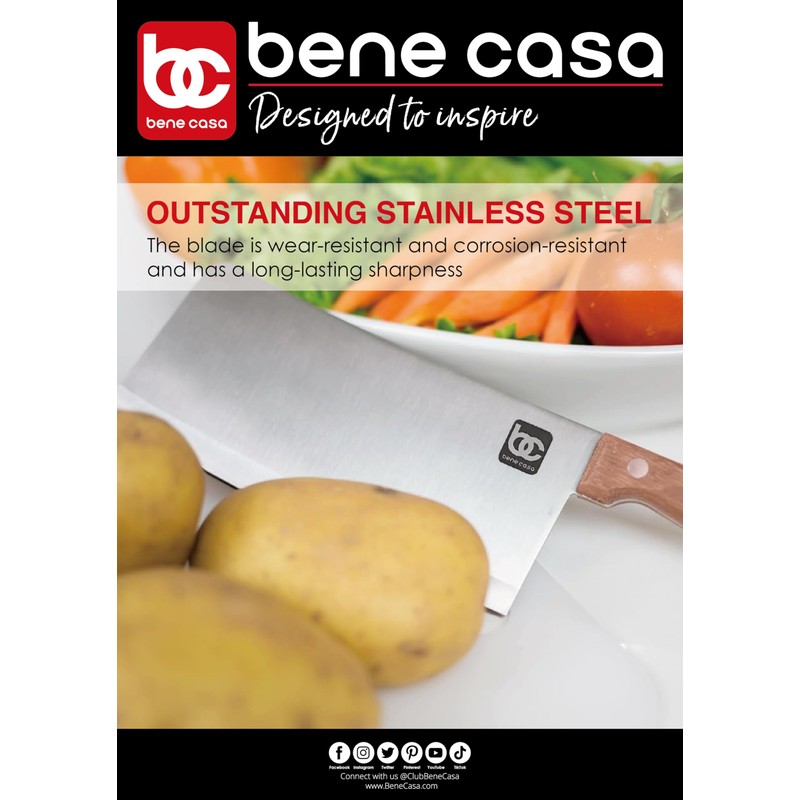 Bene Casa 7-Inch Stainless Steel Cleaver Knife with Rosewood Handle