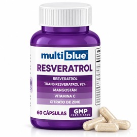 Multiblue Resveratrol | 60 Cápsulas | Suplemento Alimenticio con Vitamina C, Trans Resveratrol 98%, Mangostán y Citrato de Zinc | Antioxidante para Bi
