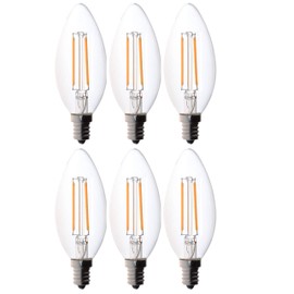 Bioluz LED 4W Filament Candelabra Bulb, E12 Base High Efficiency LED Candle Bulbs, UL Listed, Pack of 6