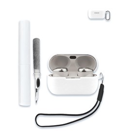 Case for Technics EAH-AZ100 Hi-Fi Wireless Earbuds, Soft Silicone Protective Portable Scratch Shock Resistant Shell with Cleaner Kit & Carabiner & Lanyard，White