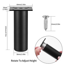 Pack of 4 12 cm Furniture Feet, Aluminium Alloy Furniture Feet, Cabinet Feet, Sofa Legs, Cabinet Legs, Furniture Legs for Chairs Table Cabinet Desk Shelf Couch Sofa Feet Legs with Screws (Black)