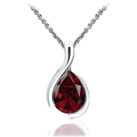 SEA OF ICE Pear Shape Teardrop Natural Gemstones Pendant Necklace -Red Garnet 9x7mm Pear Shape with Sterling Silver necklace 18 Inch - Necklaces for Everyday Wear, Sterling Silver, Cubic Zirconia