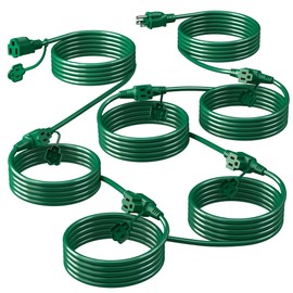 Eversimpleinc 50FT Outdoor Extension Cord with 6 Outlets Evenly Spaced··, with Waterproof Cover, Ideal for Outdoor Decoration Lawn Patio Lights, 16AWG/3C SJTW, ETL Listed