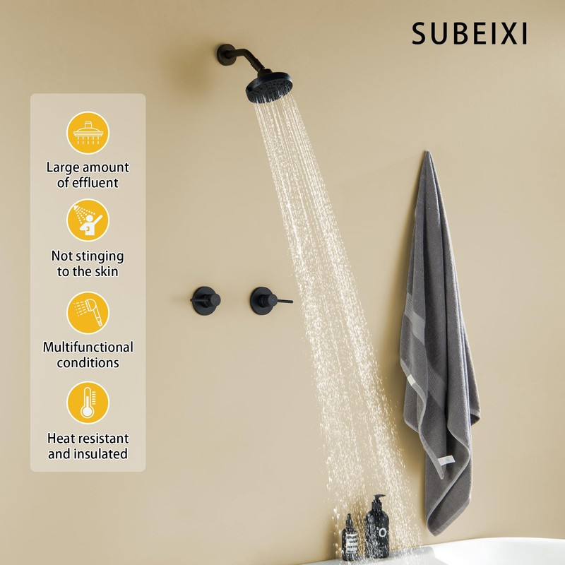 SUBEIXI Matte Black 2 Handle Shower faucet Set, 8 Mode