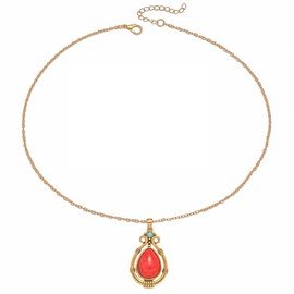 Vintage Red Gemstone Necklace Teardrop Turquoise Pendant Necklace Red Turquoise Choker Necklace Faux Coral Choker Necklace Gold Turquoise Stone Necklace Jewelry for Women and Girls (Gold, One size)