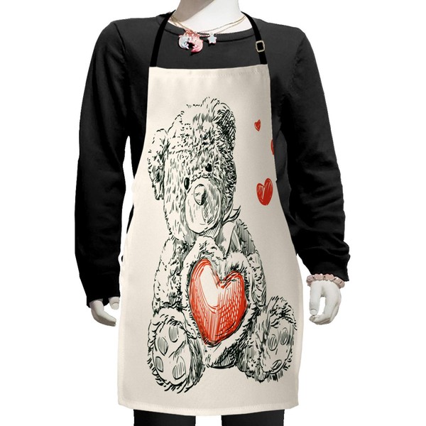 Ambesonne Cartoon Apron, Detailed Teddy Bear Drawing with Heart Instead
