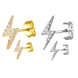 HinDaLi 2 Pairs Diamond Earrings for Women Lightning Bolt Earrings 925 Sterling Silver Stud Earrings Women Earrings Gold Earrings Set Men Earrings Small Silver Earrings Set Piercing Diamond Ear Studs
