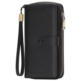 GAEKEAO Leather Credit Card Holder Wallet for Women RFID Blocking Large Capacity Bifold Zipper Card Case Wallets Organizer with Wristlet