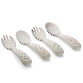 MiaMia Children's and Baby Cutlery Set - Safe, Tested and Food-Safe Baby Cutlery Made of Stainless Steel with Handy Handles - Cream White (from 12 Months (4 Pieces)