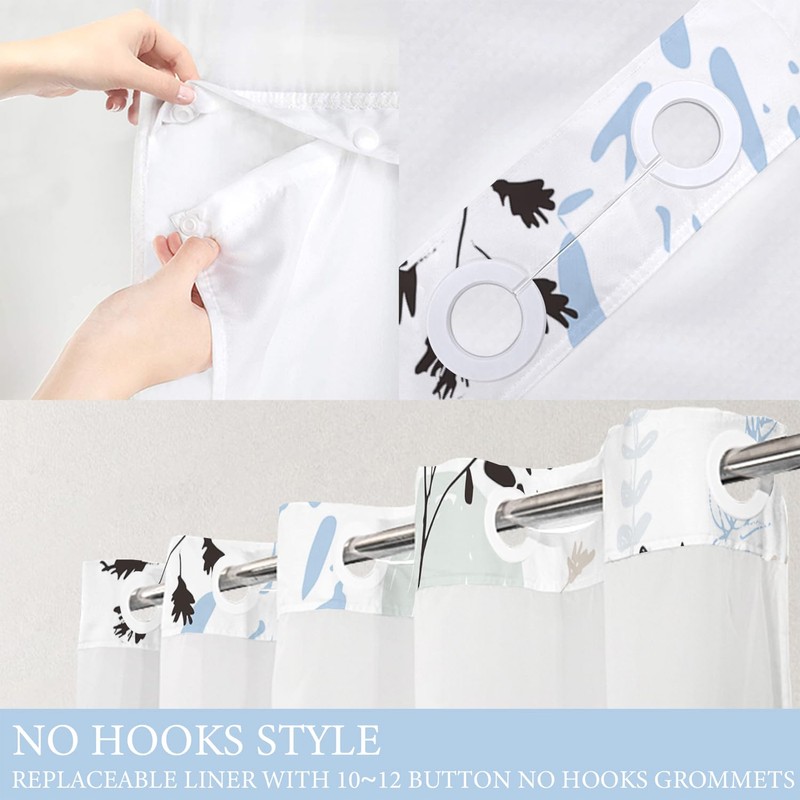 Tititex No Hooks Snap in Liner Abstract Blue Branches Shower