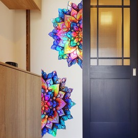 Runtoo Mandala Wall Decal Metallic Effect Peel and Stick 3D Lotus Floral Wall Stickers for Living Room Bedroom Yoga Headboard Decor