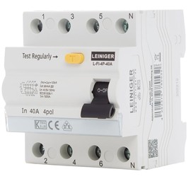 LEINIGER/Residual Current Circuit Breaker/FI Switch/RCD / 2-Pin / 4-Pin / 25A / 40A / 63A / 30mA / Type A/VDE Certified (4-Pin 63A)