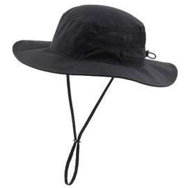 Magracy Unisex Mens Outdoor Wide Brim Sun Hat Summer Adjustable Bucket Fishing Hats UV Protection Safari Hat Foldable Black