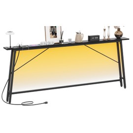 Asgolion 79'' Console Tables with Charging Station and LED Light, 5.9" Behind The Couch Table with Type C & USB Port, Narrow Sofa Table Long, for Living Room, Entryway, Hallway, Black