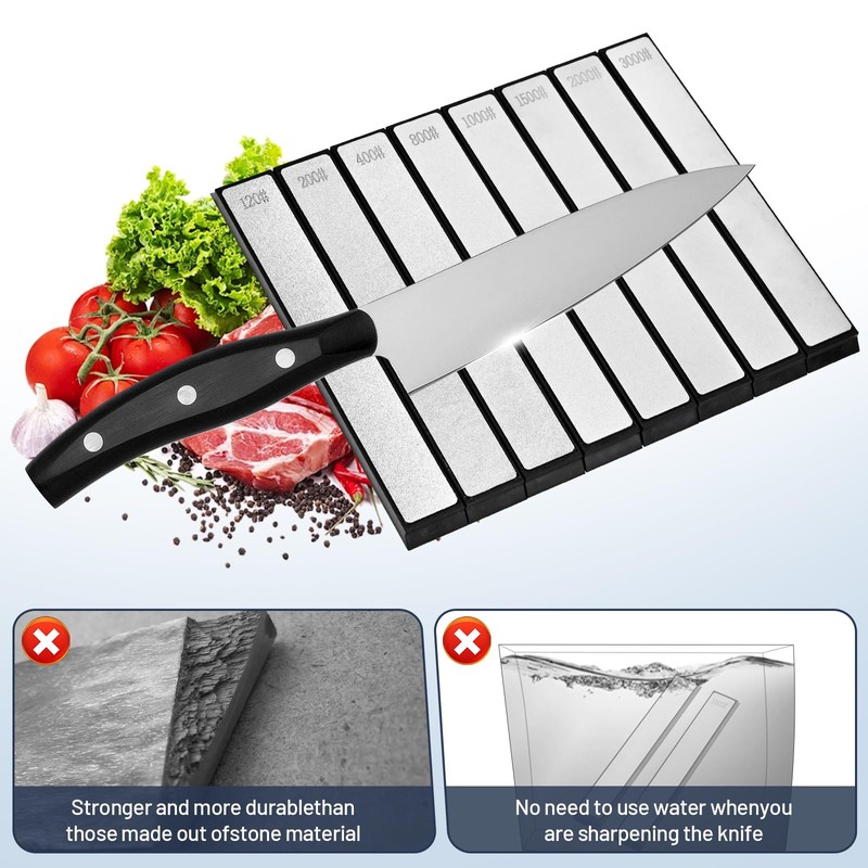 8 PCS Diamond Sharpening Stones, Professional Whetstone Set With Base,120/200/400/800/1000/1500/2000/3000
