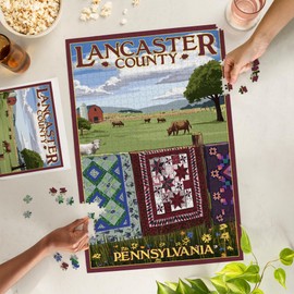 Lantern Press 1000 Piece Jigsaw Puzzle, Lancaster County, Pennsylvania, View with Quilts on Fence