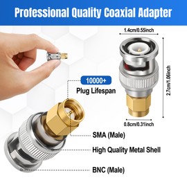 Togconn SMA to BNC Adapter 2Pack, SMA Male to BNC Male RF Coax Antenna Convertor Connector, Low Loss for RF Applications/Wireless LAN Devices/Wi-Fi Radios External Antenna