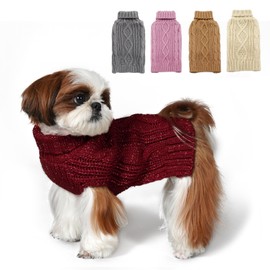 KYEESE Dog Sweaters for Medium Dogs Turtleneck Dog Cable Knit Pet Sweater with Golden Thread for Cold Weather, Wine Red, XX-Large