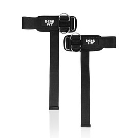 Bear Fit Weight Lifting Straps with Wrist Support and Cuff Attachment, 2-in-1 Design, Nylon (Black, Medium)