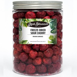 Drink Botanicals Ireland | Freeze Dried Sour Cherries | 150+ Cherries | 100% Natural | Maraschino Tart Cherry Whole For Baking, Cakes, Deserts, Cocktails, Garnishing | 3.88 OZ, 110 Grams | PET Jar
