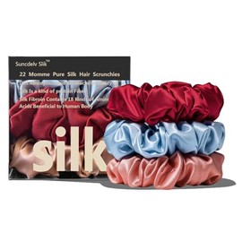 Suncdelv Silk,100% Scrunchies De Seda Para El Cabello,22 Corbatas Para El Cabello Momme Para Anti-Arrugas Y Roturas, Accesorios Para El Cabello Natura