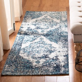 SAFAVIEH Classic Vintage Collection Runner Rug - 2'3" x 8', Blue & Ivory, Medallion Distressed Design, Non-Shedding & Easy Care, Ideal for High Traffic Areas in Living Room, Bedroom (CLV703M)