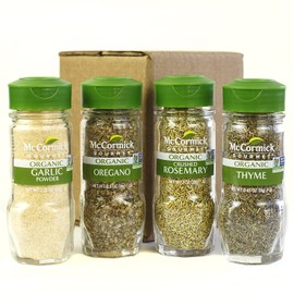 McCormick Gourmet Organic Garlic & Herbs Everyday Basics Variety Pack (Oregano, Garlic Powder, Crushed Rosemary, Thyme), 0.05 lb