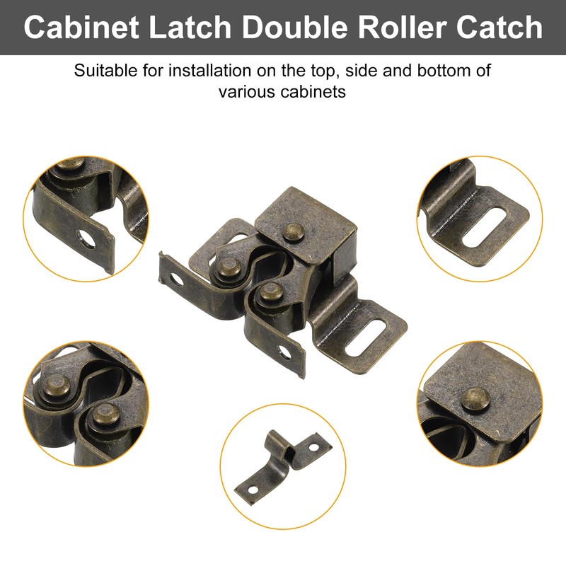 sourcing map 4Pcs Cabinet Latch Double Roller Catches, Lock Stop