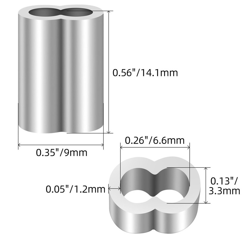 1/8"(3mm) Aluminum Crimping Loop Sleeve, Wire Rope Sleeve, Cable Crimps