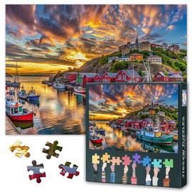Port St. John Jigsaw Puzzles 1000 Pieces for Adults Impossible Challenging Cityscape Jigsaw Puzzle for Home Decor Sunset Ocean Puzzles Birthday Party Gifts for Family Friends 27.5"X19.7"