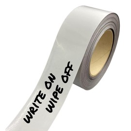 Gloss White Strong Magnetic Easy Write on Wipe Off Tape with A Dry Erase Reusable Front and Strong Black Magnetic Back Racking Strip (40mm Wide X 0.8mm Thick X 10m Long)