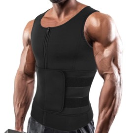 SHAPERIN Sweat Sauna Vest for Men Waist Trainer Body Shaper Zipper Neoprene Tank Top with Adjustable Belt Black L