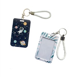 2 Pcs Kpop Photocard Holder Keychain Cute Cartoon Animal ID Badge Holder with Keychain Student Bus Card Holder Protective Photo Sleeves