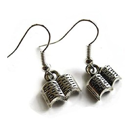 Classic Stack of Books Drop Dangle Earrings Librarian Teacher Easy Hook Clay for Women Creative Novel Teach Graduation Jewelry (Opening Book)