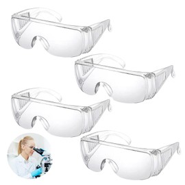 LIURFLNC Pack of 4 Safety Glasses, Safety Glasses for Glasses Wearers, Transparent Laboratory Safety Glasses, Work Safety Glasses, Children's Safety Glasses for Laboratory, Cycling, Mountaineering