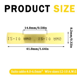 Yosawo 50-Piece Cable Lugs Butt Connectors Shrink Connectors Cable Lugs Crimp Connectors 12-10 AWG Yellow (RSTY)