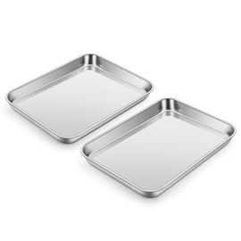 Backblech, Joyfair 2 Stück Edelstahl Klein Ofenblech Kuchenblech Set, Rechteckige Fettpfanne Backofen für Backen/Braten/Servieren, Gesund & Ungiftig, Spülmaschinenfest - 23,7 x 17,8 x 2,5cm