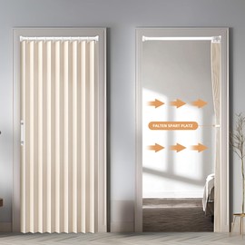 Magnetic Blackout Door Curtain, Foldable Room Divider for Bathroom/Bedroom/Living Room, Accordion Design (Cream-Coloured)