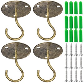 Ceiling Hooks for Hanging Plants, 4 Packs Retro Bronze Wall Mounted Metal Hangers with Anchors for Hanging Planters, Bird Feeders, Lanterns, Wind Chimes, Christmas Wreath Indoor Outdoor Decorations