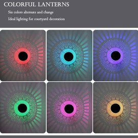 Jearytop 4pack Retro Solar Table Lantern Outdoor Waterproof Wall Light, 6 Color Changing Hollow Out Metal Garden Decor Step Lamp, Solar Powered Patio Porch Tabletop Decorations for Yard Pool Stairs