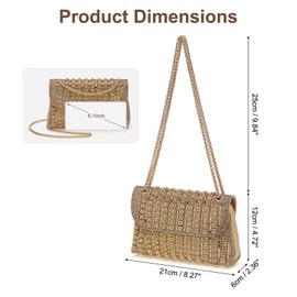 DTGN Evening Bags Clutch Purses for Women Formal, Crossbody Handbag with Chain Shoulder Bag Crystal Rhinestone Sparkly Stylish for Wedding Bride Guest Party Gold