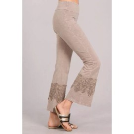 Chatoyant Wide Lace Crop Pants Stone Medium