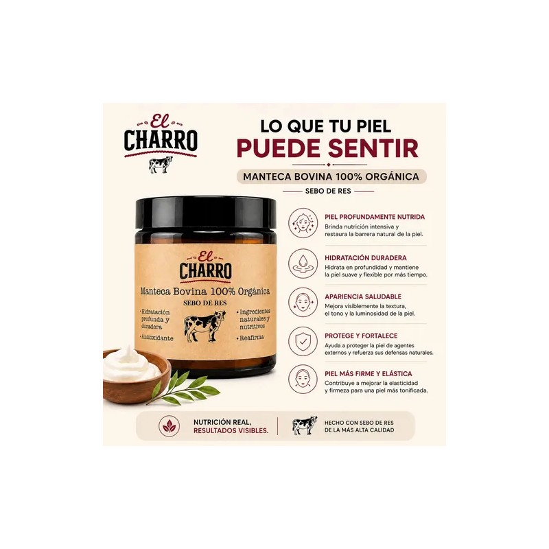 Crema El Charro de Sebo Bovino para Rostro y Cuerpo,