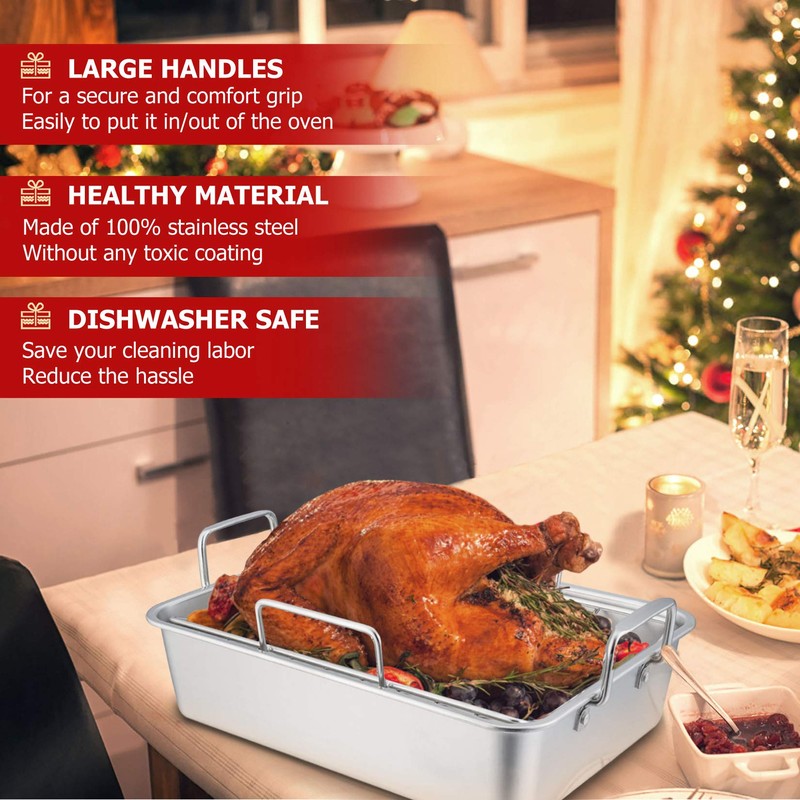 P&P CHEF 14" Roaster Roasting Pan with Baking Rack and