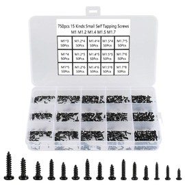 HanTof 750pcs Black Tiny Screws for Electronics, M1, M1.2, M1.4, M1.5, M1.7 Very Small Phillips Pan Head Self Tapping Screws, Micro Wood Screws, Mini Electronic Screws Assortment Kit-Carbon Steel