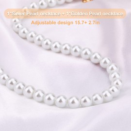 2PCS Pearl Necklace Set, Artificial Pearl Necklace, Pearl Choker Necklace Charm Lady friend Wedding Birthday Anniversary