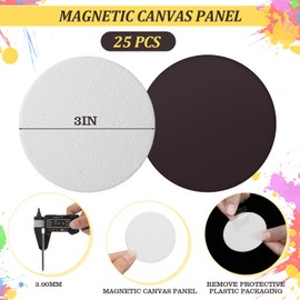 Engrowtic 25 Pcs Magnetic Painting Canvas Panel Magnetic Mini Canvas Boards Magnetic Canvases for Painting Magnetic Mini Tile Art for Fridge Locker Art Paints Crafts DIY(3in,Round)